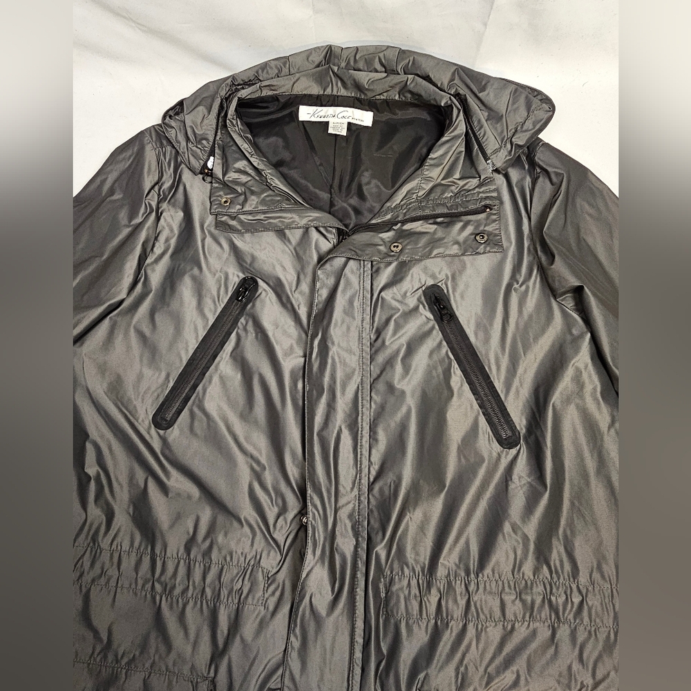 Kenneth Cole hooded lightweight long jacket in dark silver. Men's Sm. EUC - Picture 9 of 13
